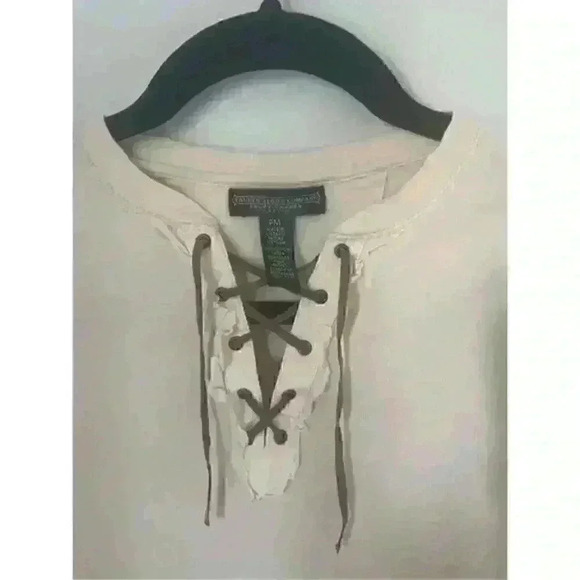 Lauren Ralph Lauren long sleeve top size M Petite Lace-Up Waffle-Knit cream - Picture 4 of 6